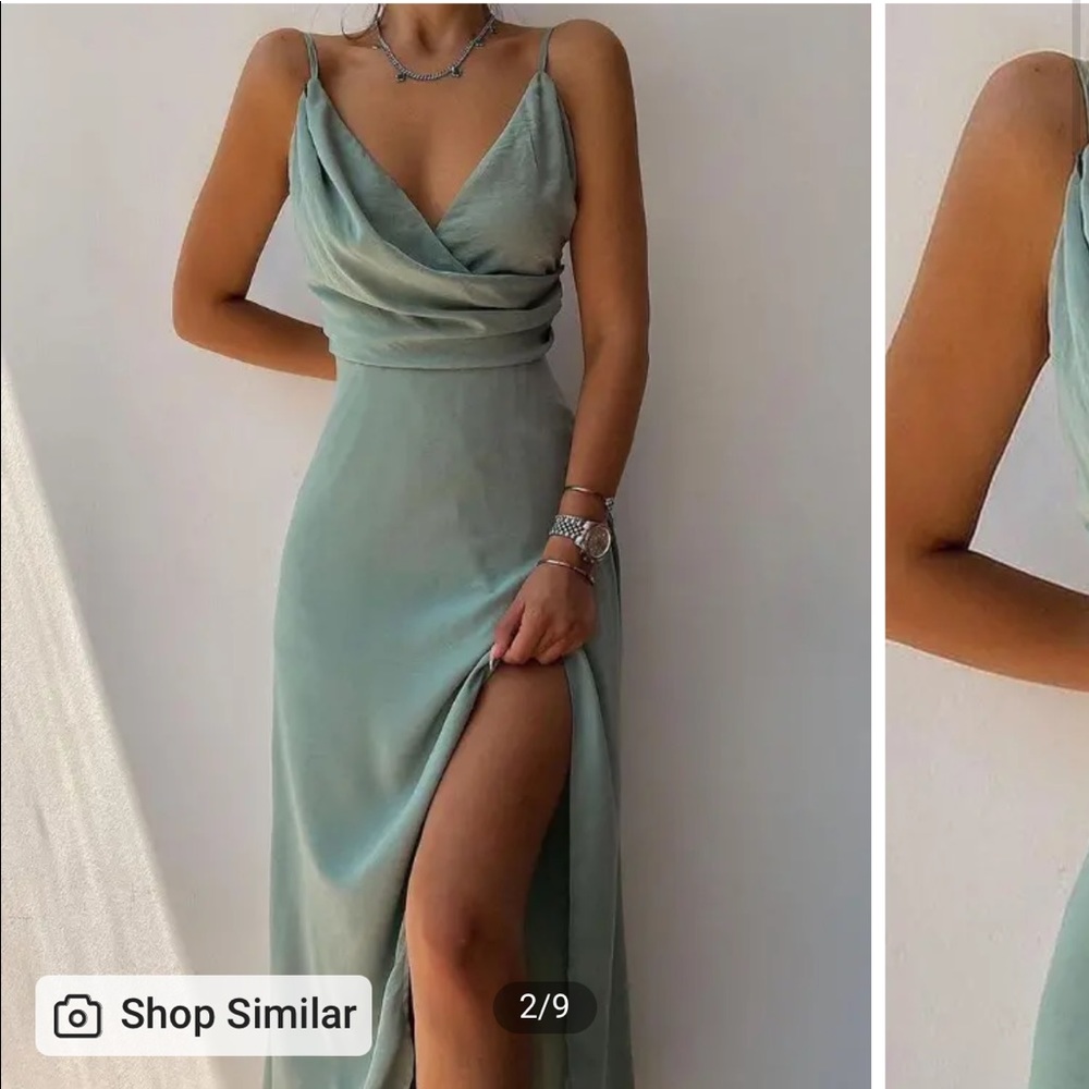 ChicMe Spaghetti Strap Ruched Split Thigh Slit Dress